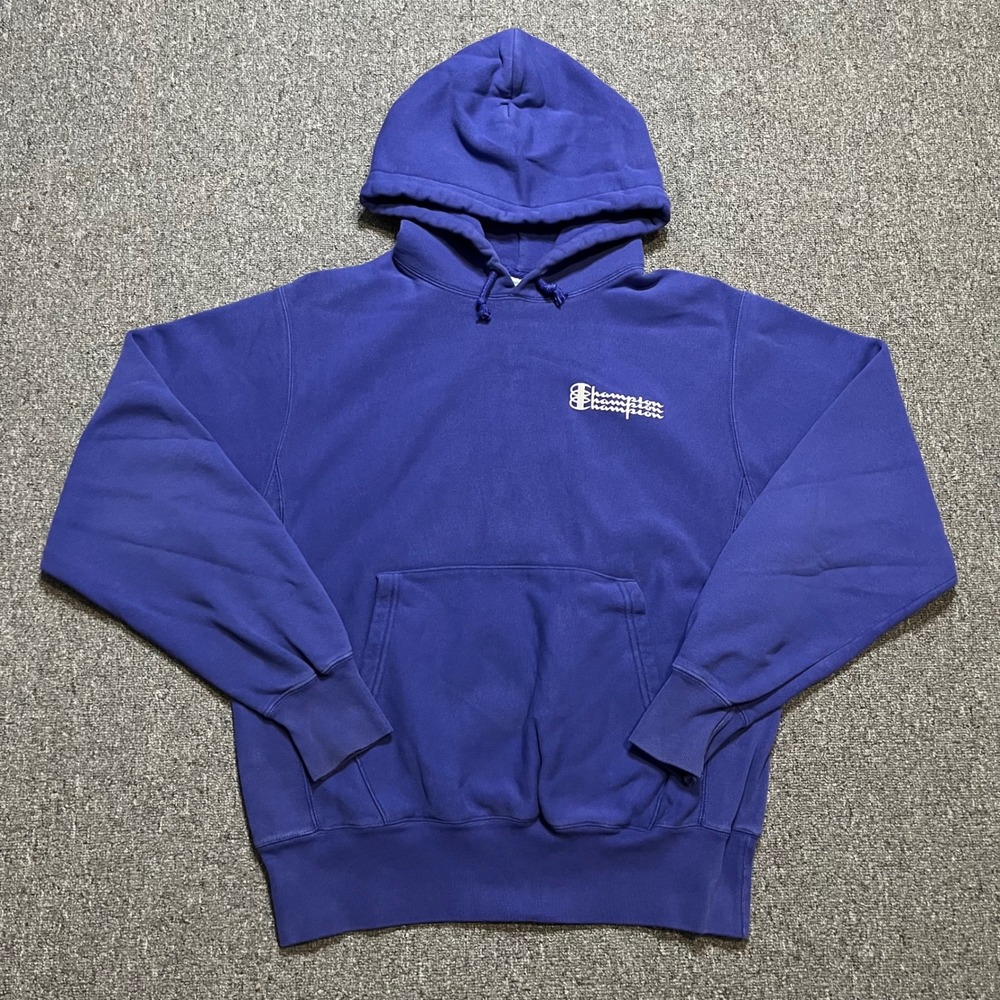Vintage Champion Reverse Weave Hoodie Purple Sweatshirt M Triple Logo Pullover - Picture 1 of 8